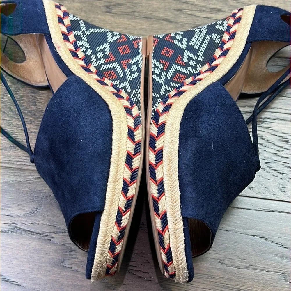 CABI Isla Wedge Navy Suede #6001 Sz 6 EUC